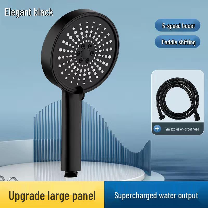 Black Universal Five-Speed Air-Boost Shower Head For Bathroom