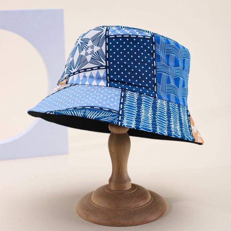 Bucket Hat Color Matching Printing Double-Sided Basin Hat Four-Season Sunshade Sunscreen Casual Hat Female Tide