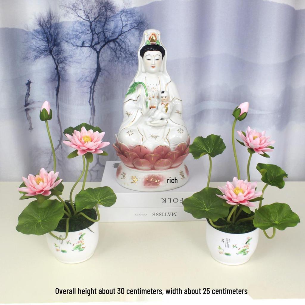 Artificial Silk Lotus Flower Ornament for Buddha Altar - Decorative Bonsai Guanyin Flower