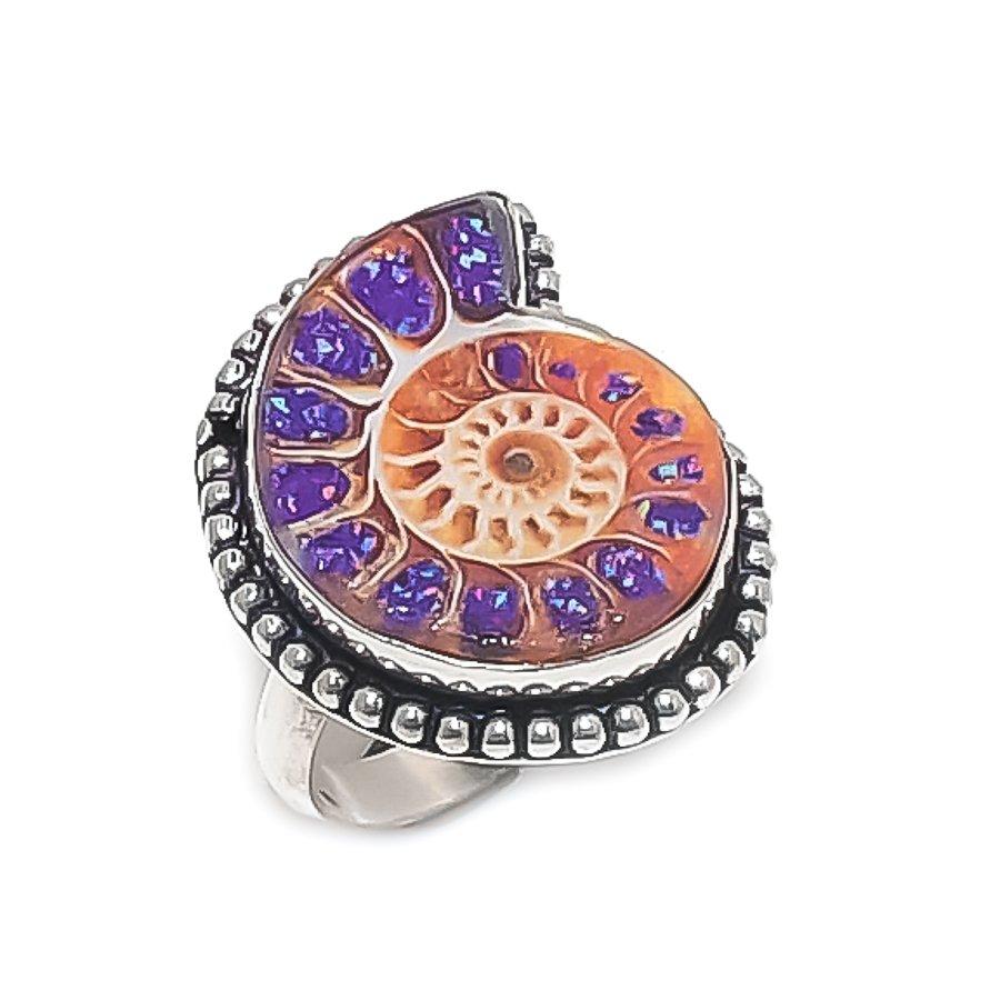 Ammonite Fossil Gemstone 925 Sterling Silver Jewelry Ring Size 7
