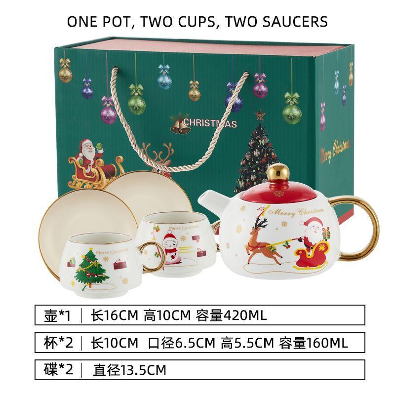 Special Gold-plated Tea Set Christmas Gift One Pot Two Cups Christmas Tea Pot Set Coffee Cup Saucer Teapots Teaware