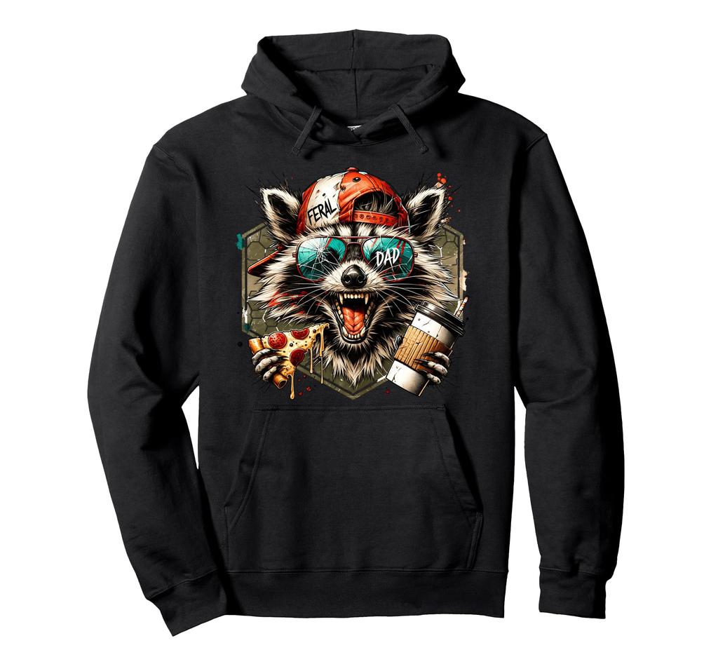 Feral Dad Raccoon Husband Funny Father's Day Hat Pizza Coffee Hoodie