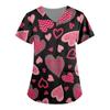 Women Valentines Day Ladies Nurse Uniform Love Print Gradient Short Sleeve Pocket Work Shirt Tunics Carer Medical Nursing Blouse