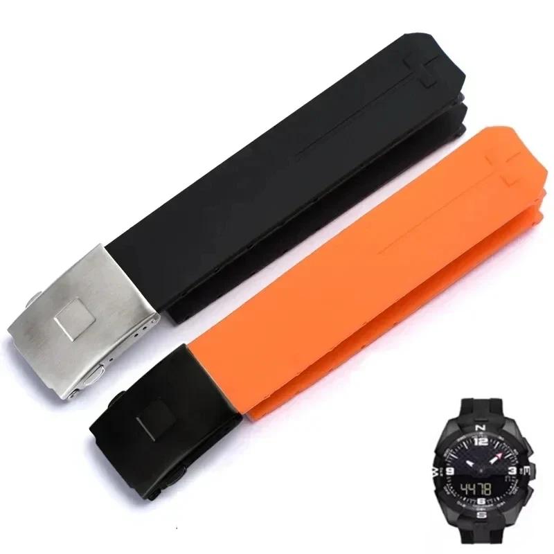 For Tissot 1853 Tengzhi T-Touch Original T013 Rubber Silicone Watch Band T047T081T33 Black Orange Waterproof Watch Straps 20mm