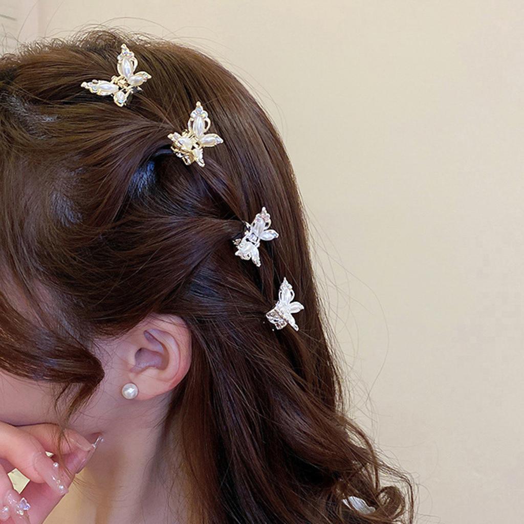 HH3662 Rhinestone Pearl Butterfly Small Hair Clip Alloy Elegant Design For Women Girls