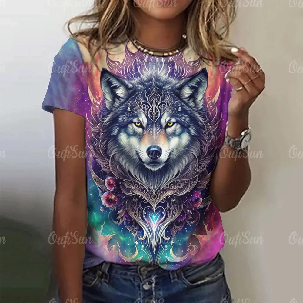 3D Wolf Print Women's T-shirt Summer Fashion Animal Gothic T-shirt Short Sleeve Round Neck Hip Hop T-shirt Oversized Women's Clothing Y2K