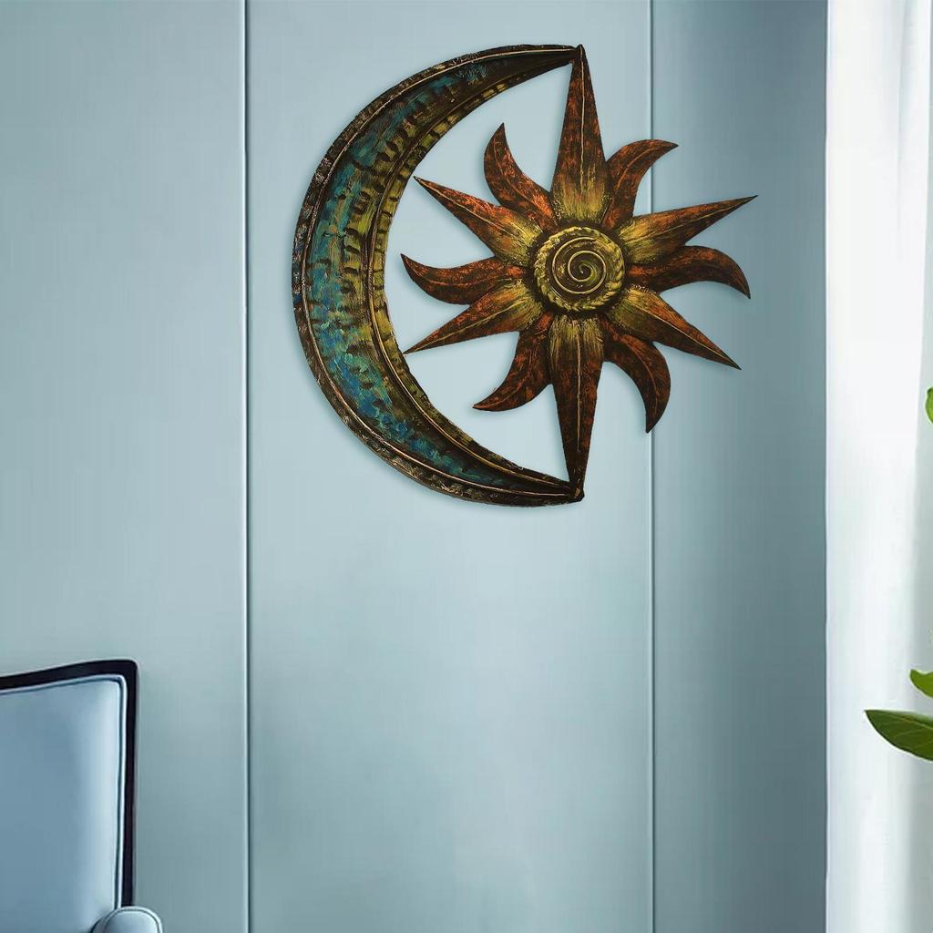 Artistic Sun Moon Metal Wall Art Wall Sculpture Celestial Artwork Home Display for Yard Living Room Outside Ornament Kitchen