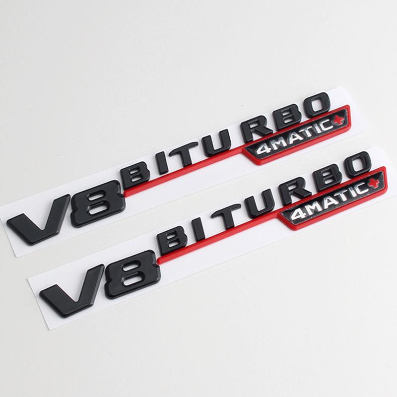 2 szt. 3D ABS V8 Biturbo 4matic Logo Litery Samochód Błotnik Boczny Emblemat Odznaka Naklejka Nawiew Samochodowy Ozdoba Błotnika Naklejka