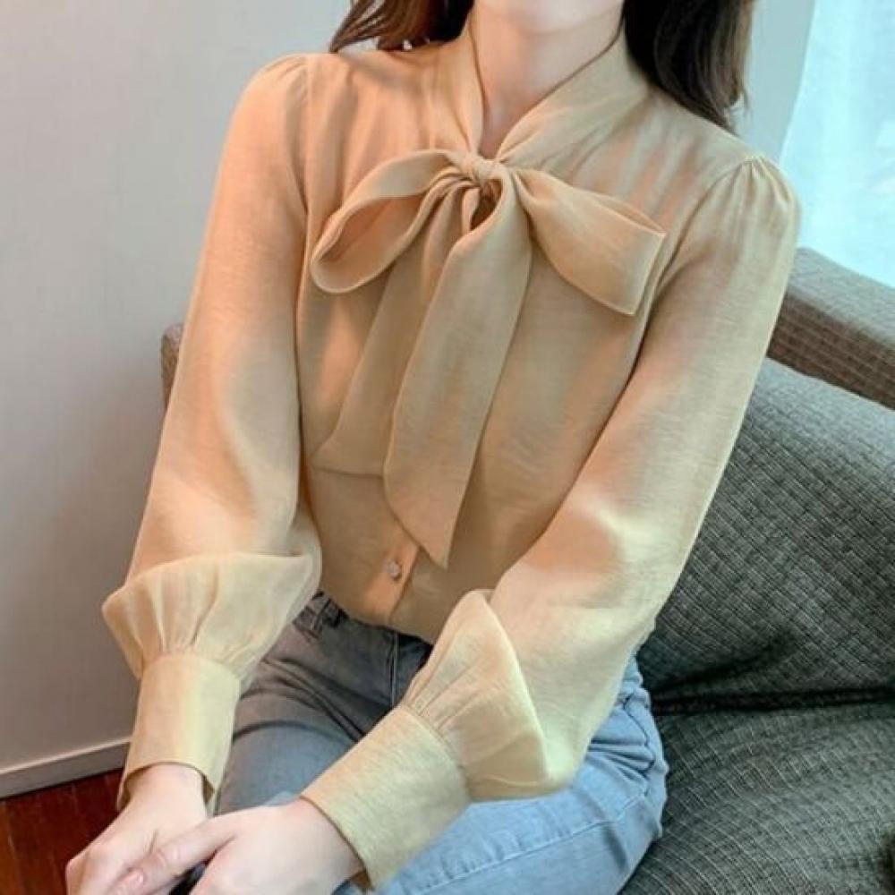 Navava Women Ribbon Neck Long Sleeve Blouse Nb3028