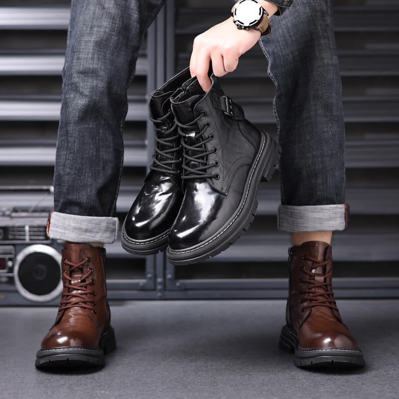 Winter Men's Genuine Leather Martin Boots – Warm, Versatile, Trendy Work Boots