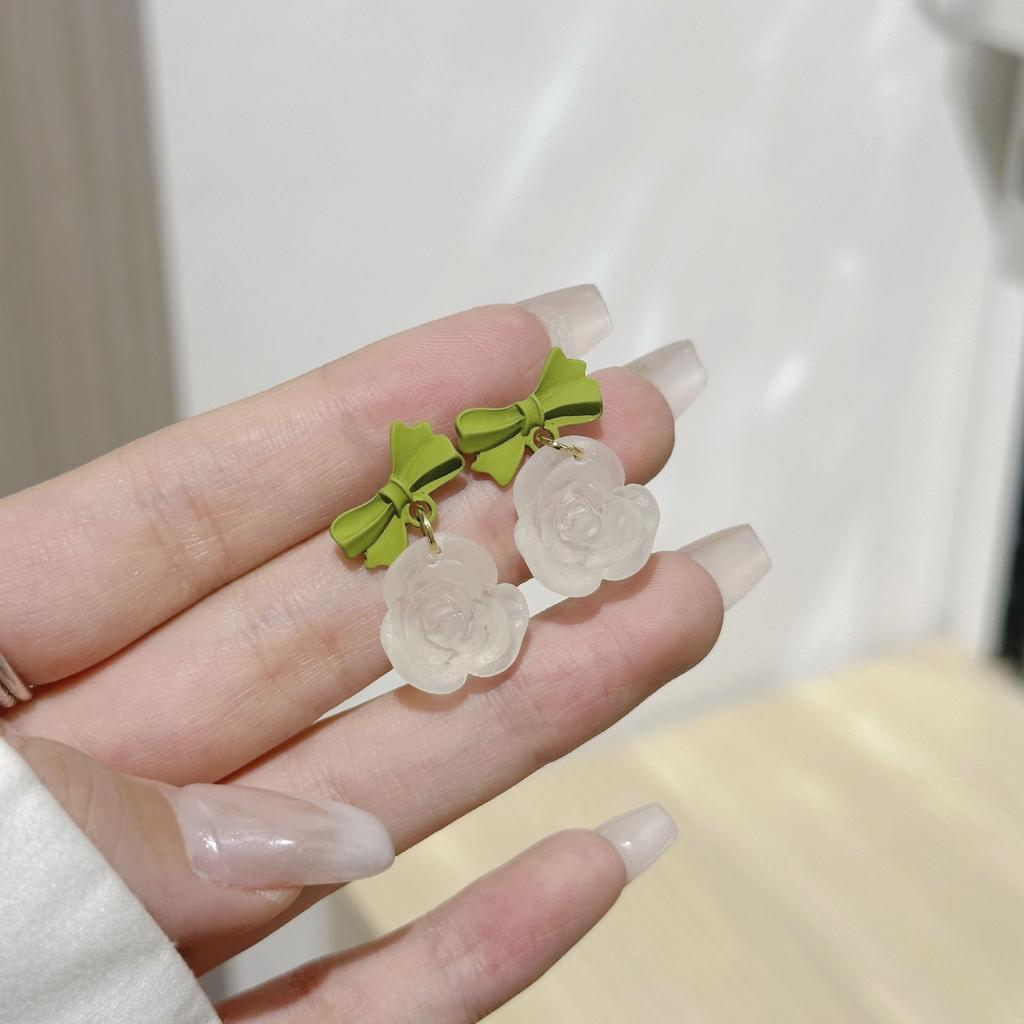 Elegant Floral Bow Earrings - High-End French Design for Women