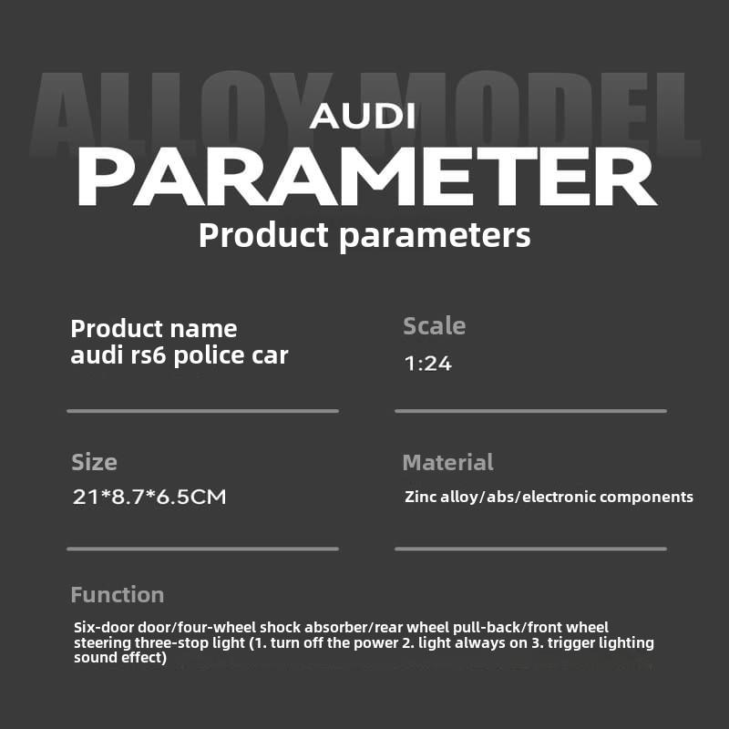 New 1/24 RS6 Avant Station Wagon Alloy Car Model Die-cast Metal Toy Police Car Car Model Simulation Sound and Light Children Boys Gift