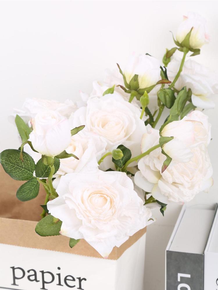 5Pcs Silk Rose Heads Artificial Roses with Stems 15 Heads Long Stem Roses Artificial Flowers Fake Roses Flowers Decoration for Dried Roses Bouquet