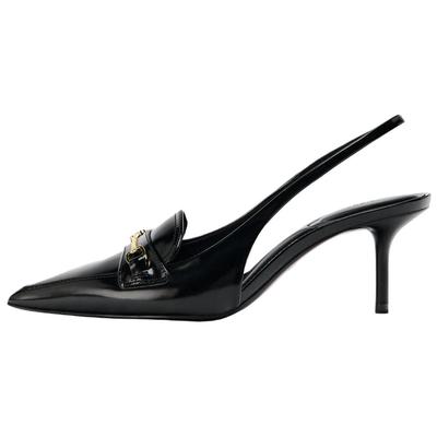 Metal Detail Pointed Toe Slingback Heels Black Women 12218510-38