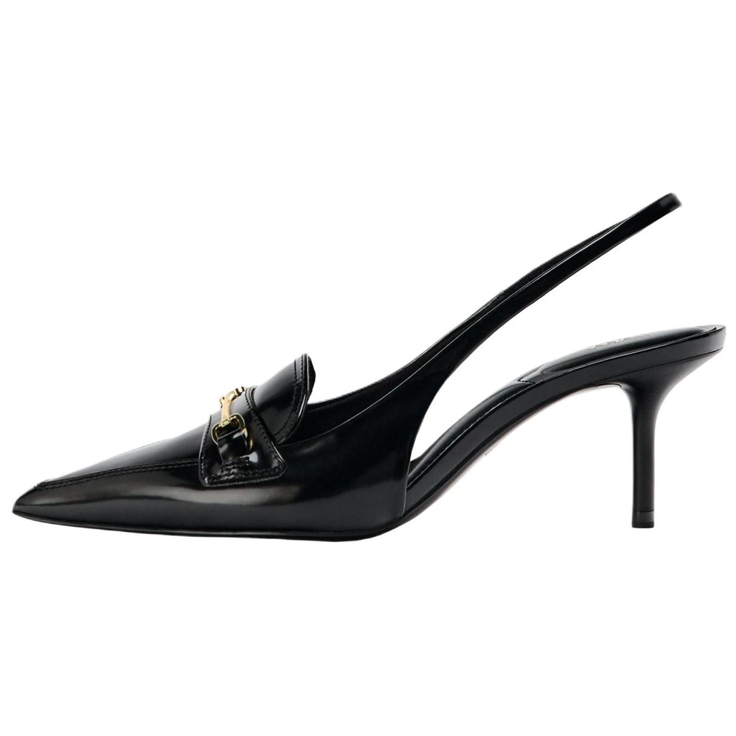 Zara Metal Detail Pointed Toe Slingback Heels Black Women 12218510-38 36