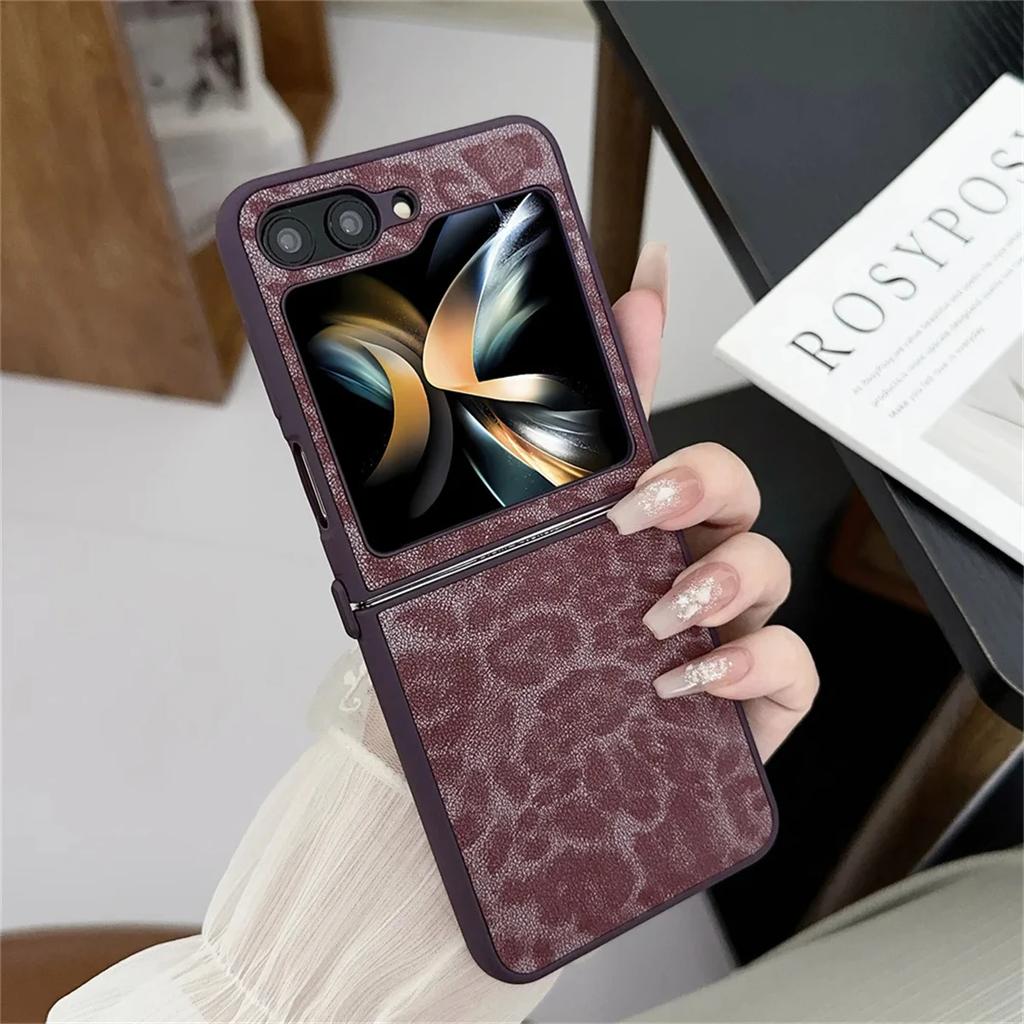 Fashion Leopard Print Phone Case for Samsung Galaxy Z Flip 6 Z Flip 5 Z Flip 4 Z Flip 3 Ultra Thin Leather Shockproof Case
