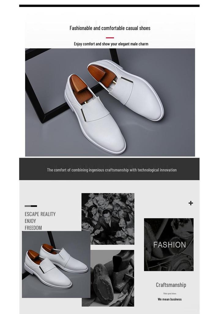 2025 Men's White Leather Height Increasing Formal Shoes - Casual Business Pointed Toe Fashion