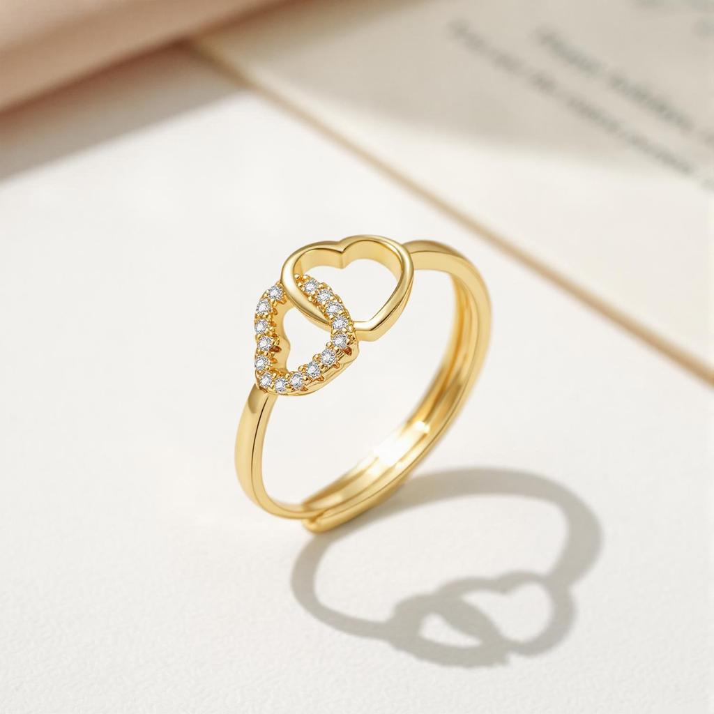 Elegant Double Heart Ring for Women: Simple Micro-pave Diamond Design
