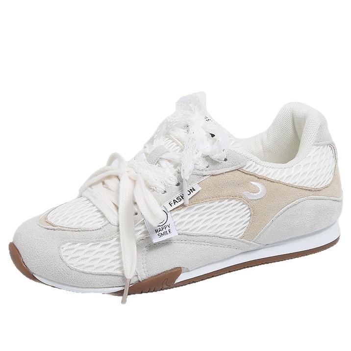 2025 new spring and summer casual flat-bottomed German training shoes women's retro casual sports board shoes lace-up mesh white shoes