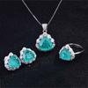 Women Jewelry Set Imitation Paraiba Necklace Light Green Diamond Ring Earrings Triangle Set