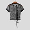 INCERUN Men O Neck Short Sleeve Side Bandage Mesh Sheer Fitted Cropped T-shirts