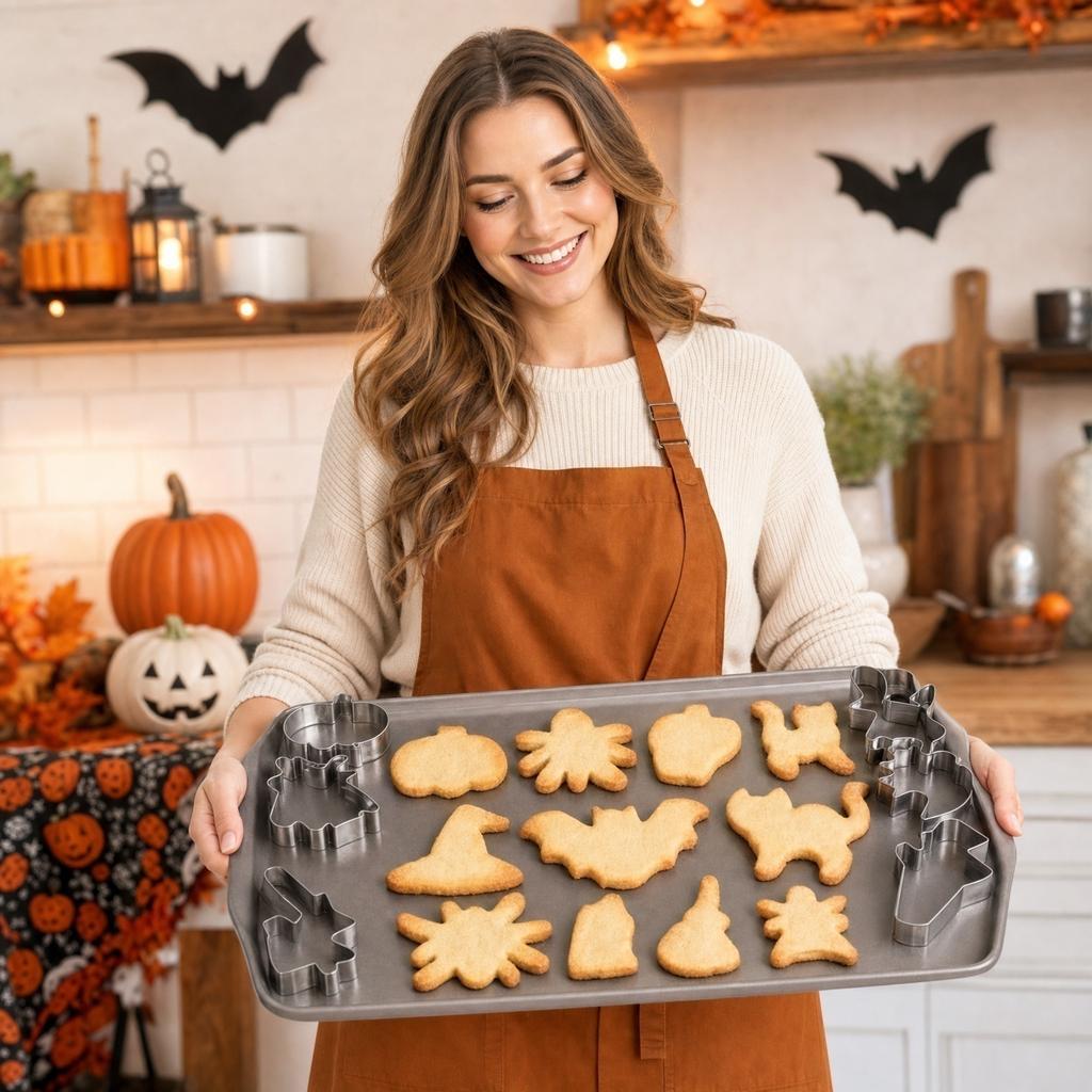 12 Pieces Halloween Cookie Cutters Set Stainless Steel Pumpkin Ghost Witch Hat Bat Spider Owl Coffin Crown Shape Baking Tools