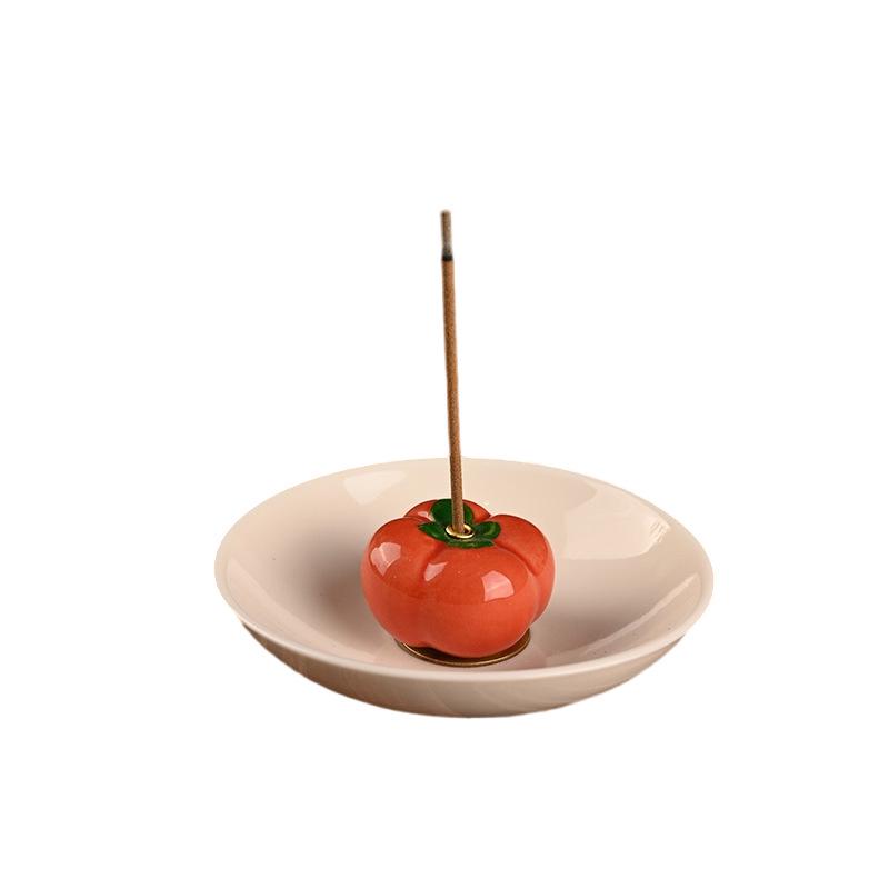 Retro Ceramic Persimmon Incense Holder - Zen Agarwood Stick Dish for Home