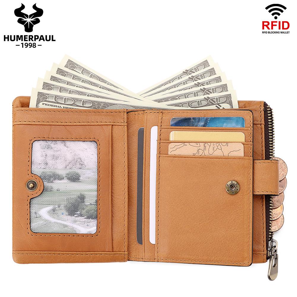 Humerpaul Portfel męski z prawdziwej skóry. Skórzana portmonetka na monety z wieloma kartami Rfid
