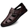 Sandals Men's 2025 Summer New Soft Leather Men's Casual Hollow Leather Shoes Non-slip Hole Men's Shoes Soft-soled Leather Sandals
