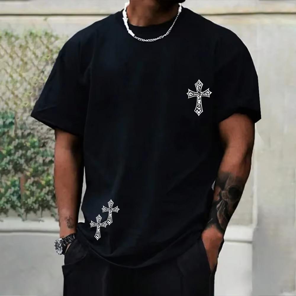 Módní triko s hip-hopovým křížem s grafickým potiskem 2024 nadměrná velikost s volným výstřihem do O Trička s krátkým rukávem Nové ležérní denní pánské oblečení