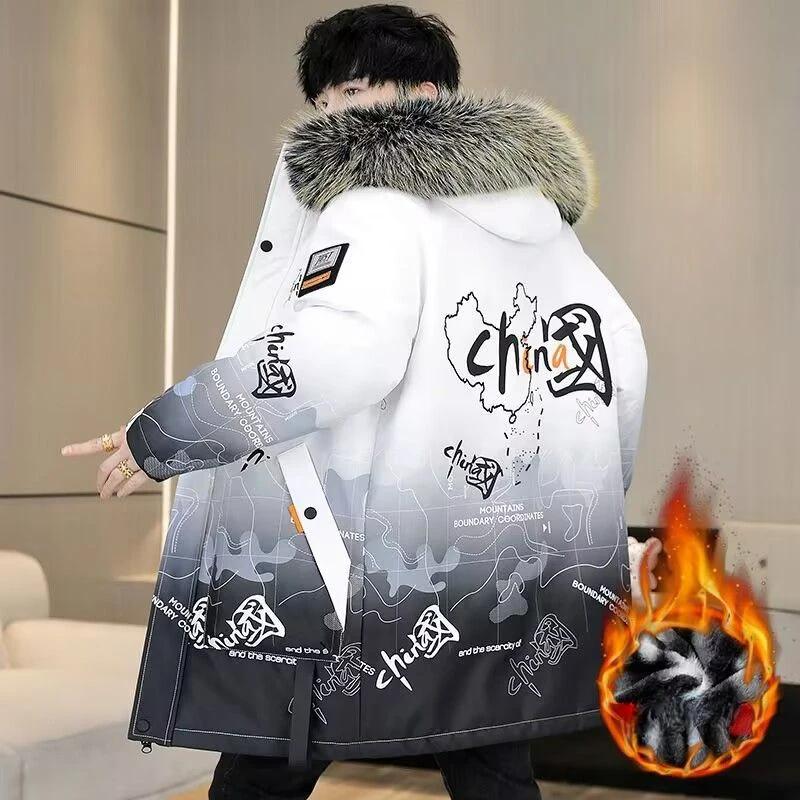 Winter Long Cotton-padded Jacket for Men To Overcome The Cold Warm Cotton-padded Jacket with Pile Thickened Windbreaker Coat