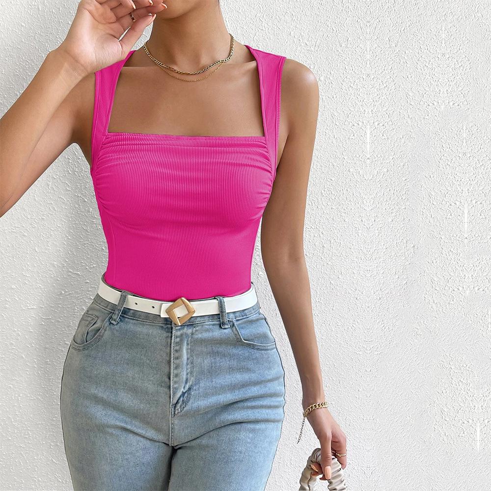 2026 Elegant Casual Square Neck Solid Color Women's Vest