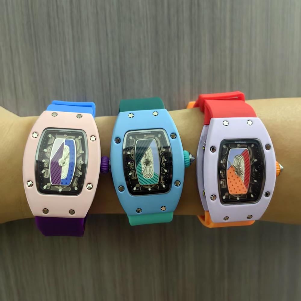 New Luxury Brand Watches for Women Silicone Sports Quartz Tonneau Designer Watch Girl's Diamond Wristwatch Reloj Mujer Elegante