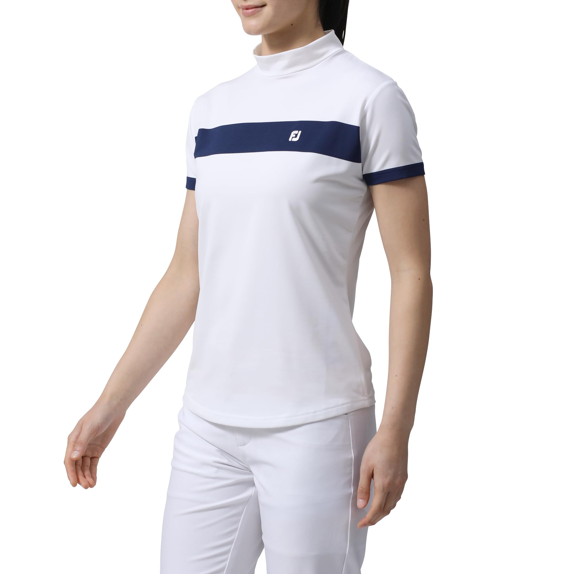 

Женская футболка FootJoy с коротким рукавом и воротником-стойкой, белая, размер L, (FJW-S24-S09, 81943-L) белый