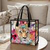 Floral Leopard Tote Bag Stylish Casual Shopping Bag Lightweight Daily Carry All Handbag