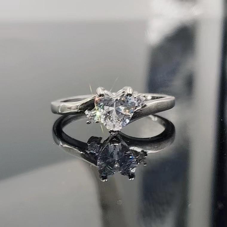 Multi-Colored Zircon Love-Shaped Open Ring Women'S Niche Light Luxury Personality Sweet Ring