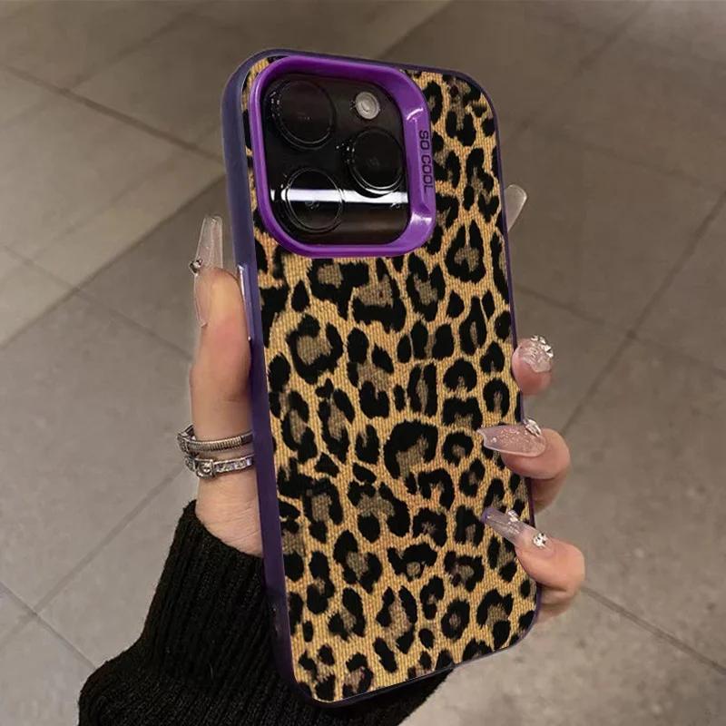 

Brown Leopard Electroplate Silver Phone Case For iPhone 16 15 14 13 Pro Max 11 12 7 8 Plus X XR XS SE 3 Anti-drop Armour Cover For iPhone 15Pro Max
