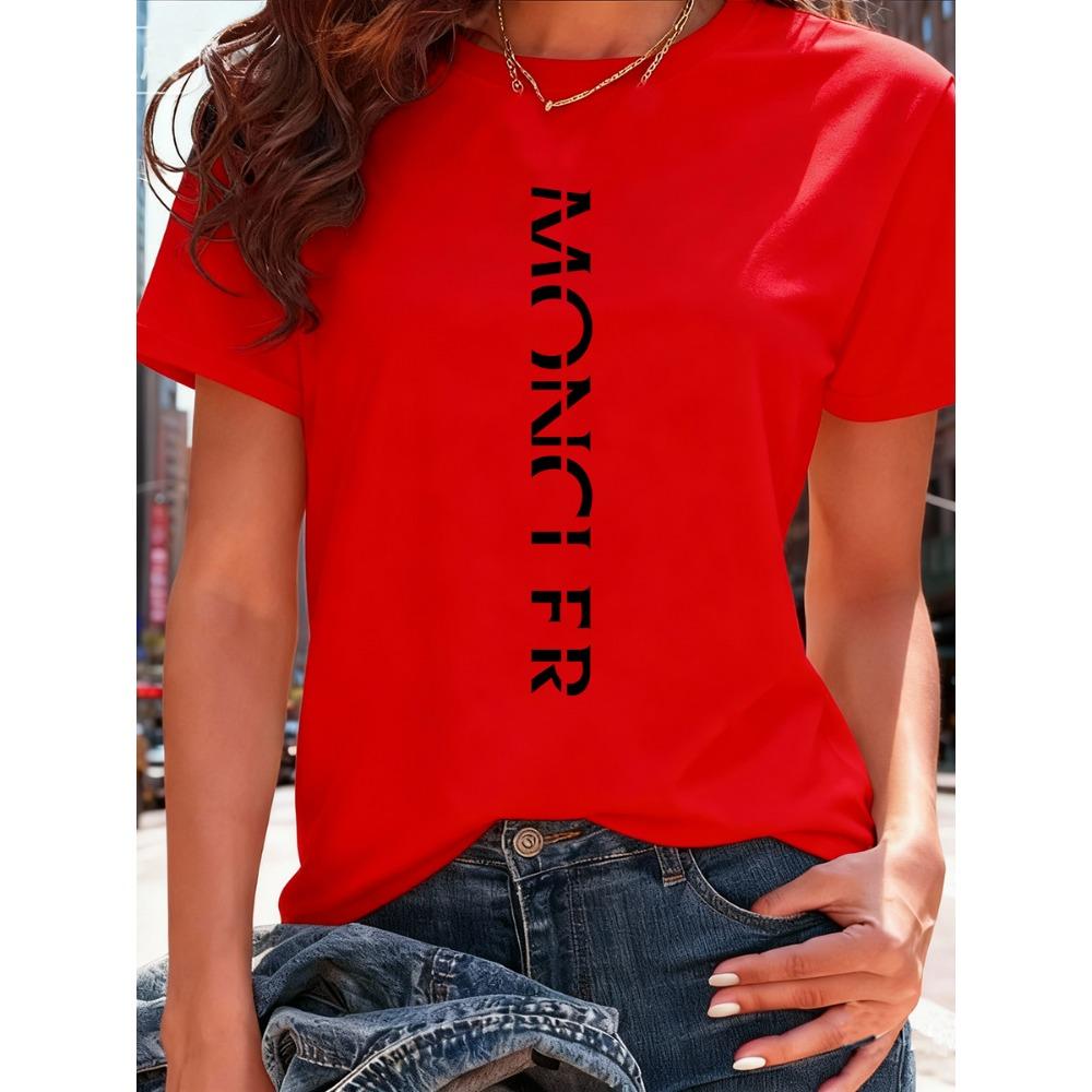 Damen Sportlich Lässig Modisch T-Shirt mit Buchstabenmusterdruck - Leicht und Weich Rundhals Sommer Kurzarmtop