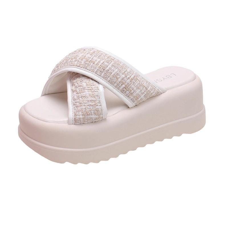 Crossed slippers women's outer wear summer new casual muffin platform beach sandals