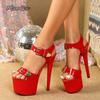 Fashion Sexy Patent Leather 16.5cm Super High Heels Women Fashion Peep Toe Buckle Strap Nightclub Party Dress Shoes Sandalias De Mujer