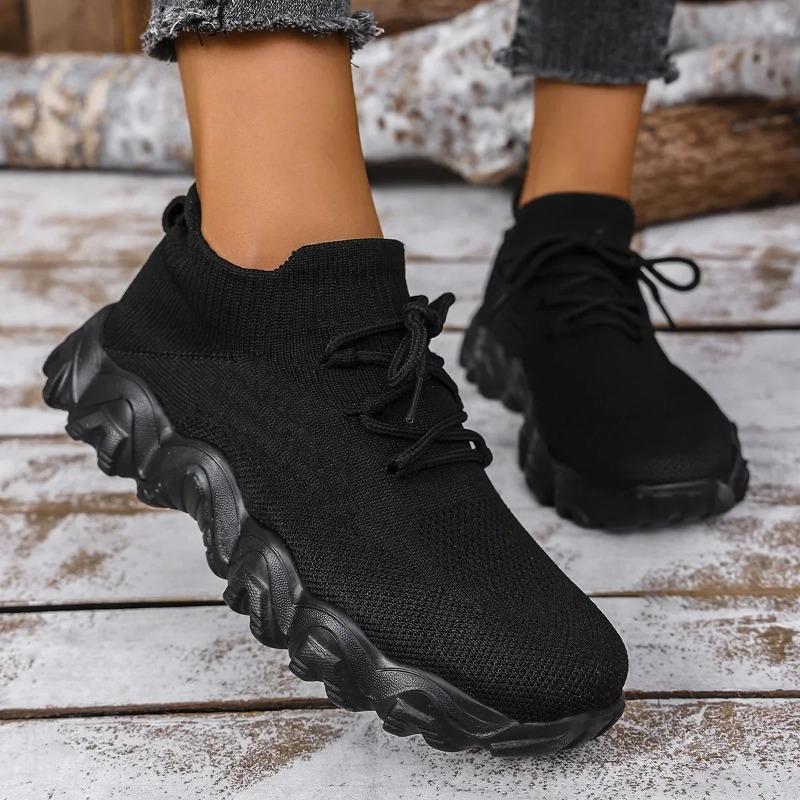 Plus Size Women's Sneakers Breathable Knitted Socks Slip-on Platform Shoes Woman Summer Outdoor Casual Lightweight Sports Shoes