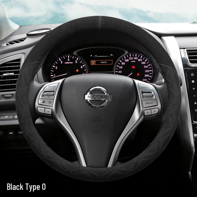 Suede Steering Wheel Cover for Nissan Sylphy, Teana, Qashqai, Sunny, Tiida, X-Trail, Livina (14th Gen).