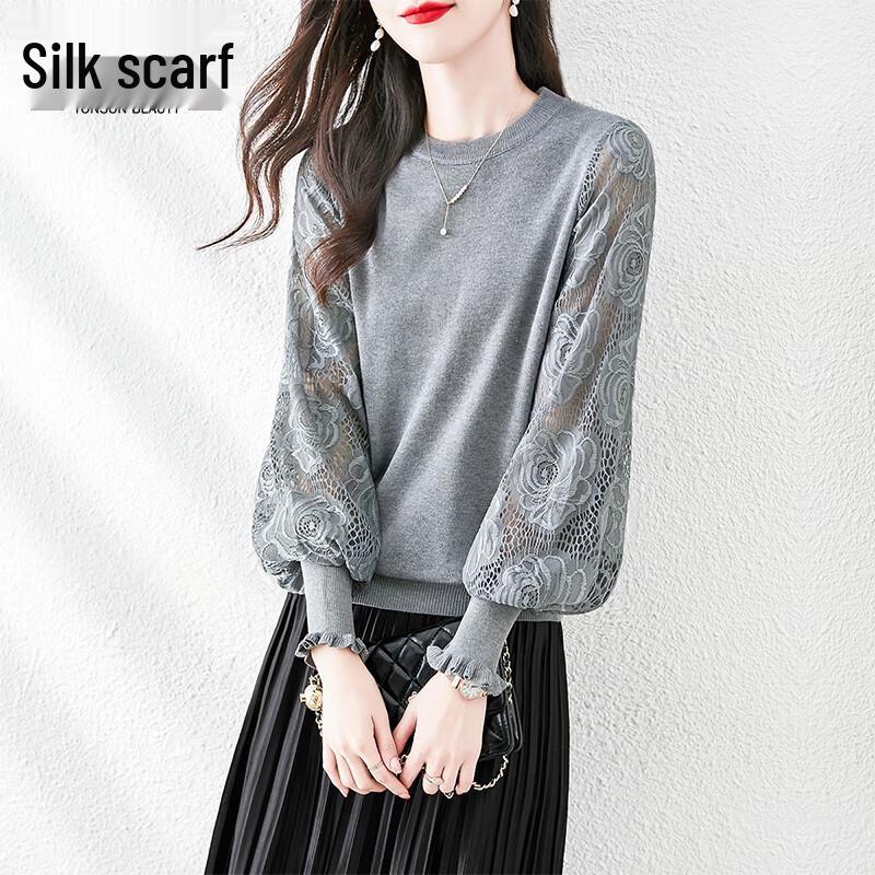 

Elegant Women s Round Neck Cutout Long Sleeve Knit Top One Size