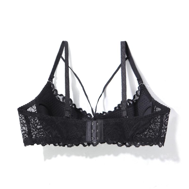 Women Black Lace Bra Strappy Sexy Bras with Wired Padded Push Up Lingerie B Cup Molded Underwear 34B 36B 38B 40B