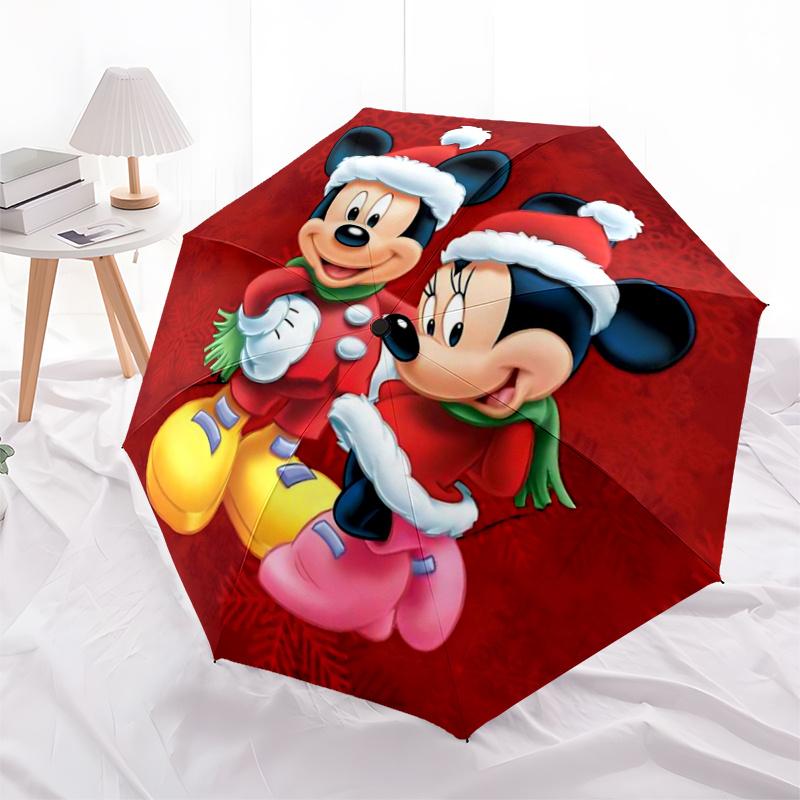 1pc Mickey & Minnie Christmas Edition Umbrella - Automatic Opening/Closing, Foldable Design, 8-Rib Structure, Outdoor Use, Festive Gift for