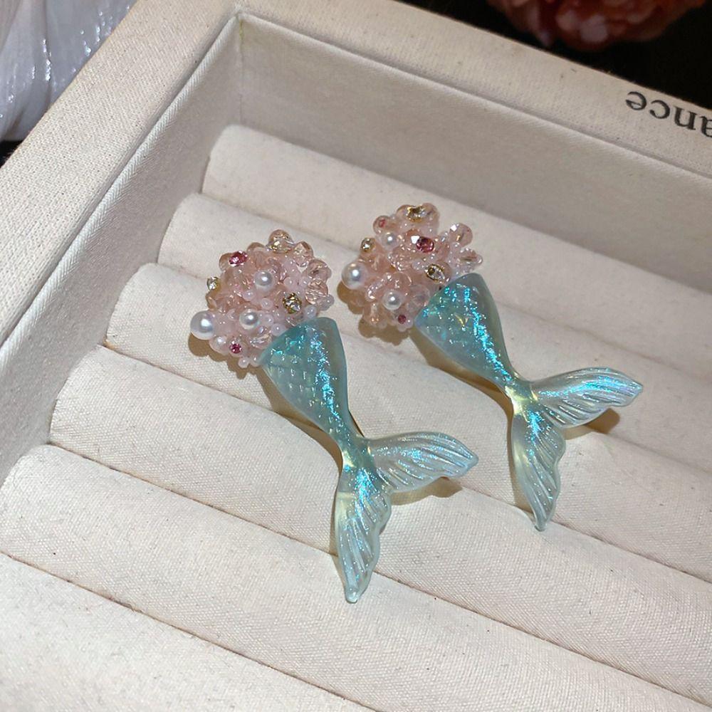 Sweet Fishtail Drop Earrings Pearl Beach Style Earrings Sweet Mermaid Resin Earrings Women