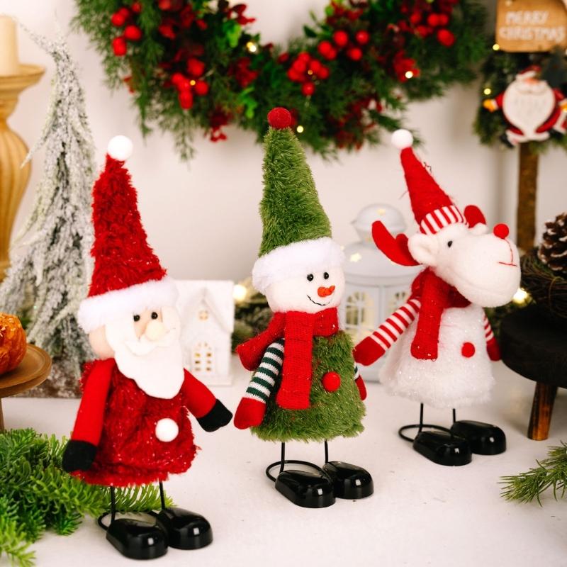 Weihnachtsthema Hüpfende Federbasis Schneemann Weihnachtsmann Ornament Für Feiertagstischplatte Regal Dekoration Set
