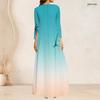 Women Plus Size V Neck Three Quarter Sleeve Palm Print Gradient Long Dress