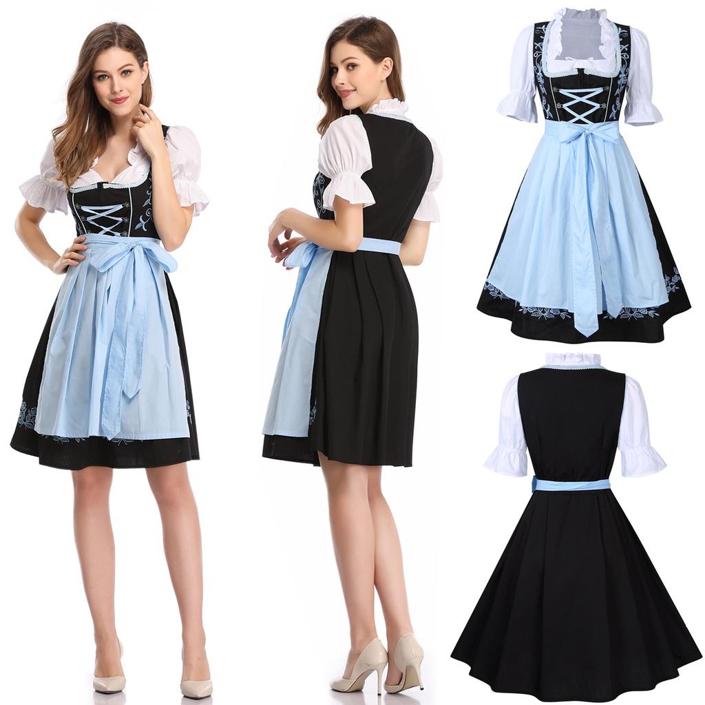 Elegant Women Traditional Floral Dirndl Dress Set For Oktoberfest Celebrations