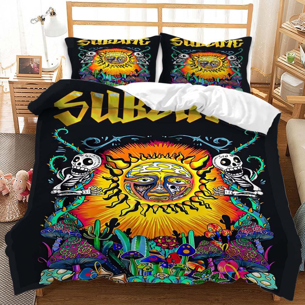 Three-Piece Sun And Moon Quilt Cover Digital Printing Bedding Kit Simple Style